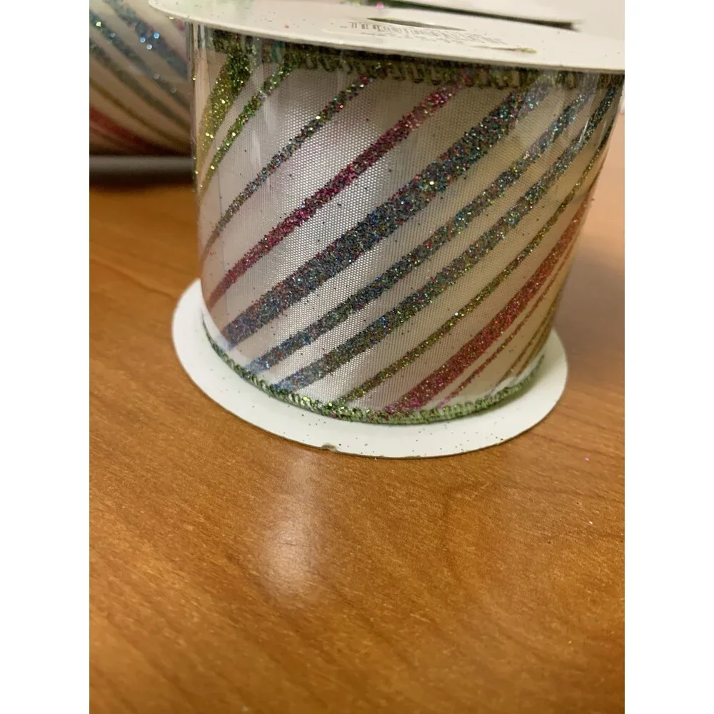 Arty Imports Glittery Multicolored Diaganol Stripe Ribbon -30yds